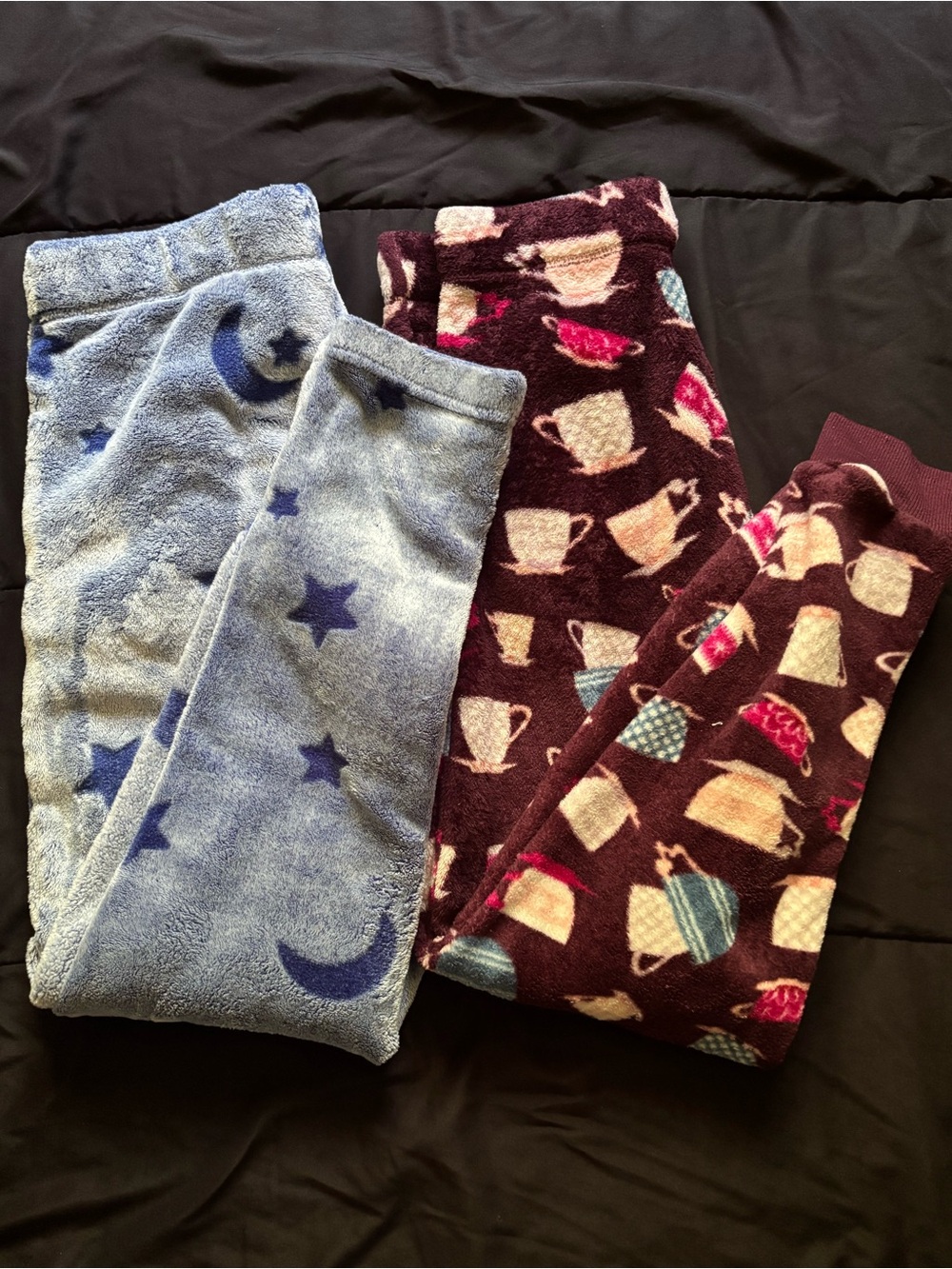 2 pairs slim jogger style plush pajama pants size S with elastic waist